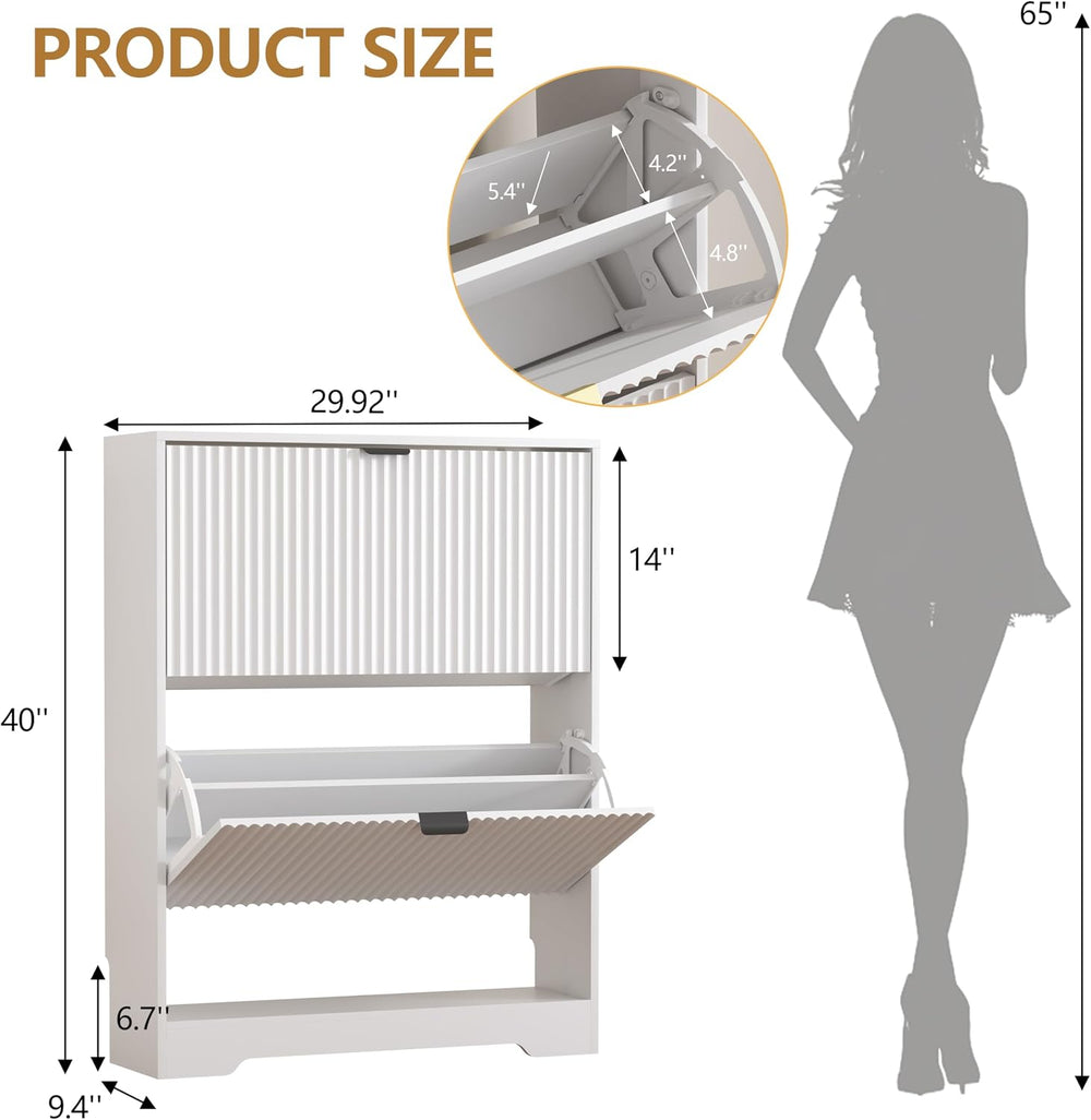 HUANLEGO Shoe Cabinet Storage for Entryway with 2 Flip Drawers, White Fluted ...