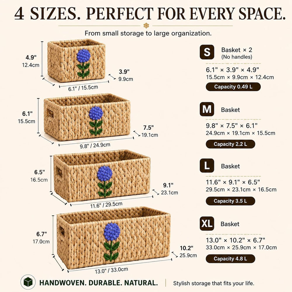Water Hyacinth Woven Decorative Baskets - Pantry Organizers and Storage | Set...