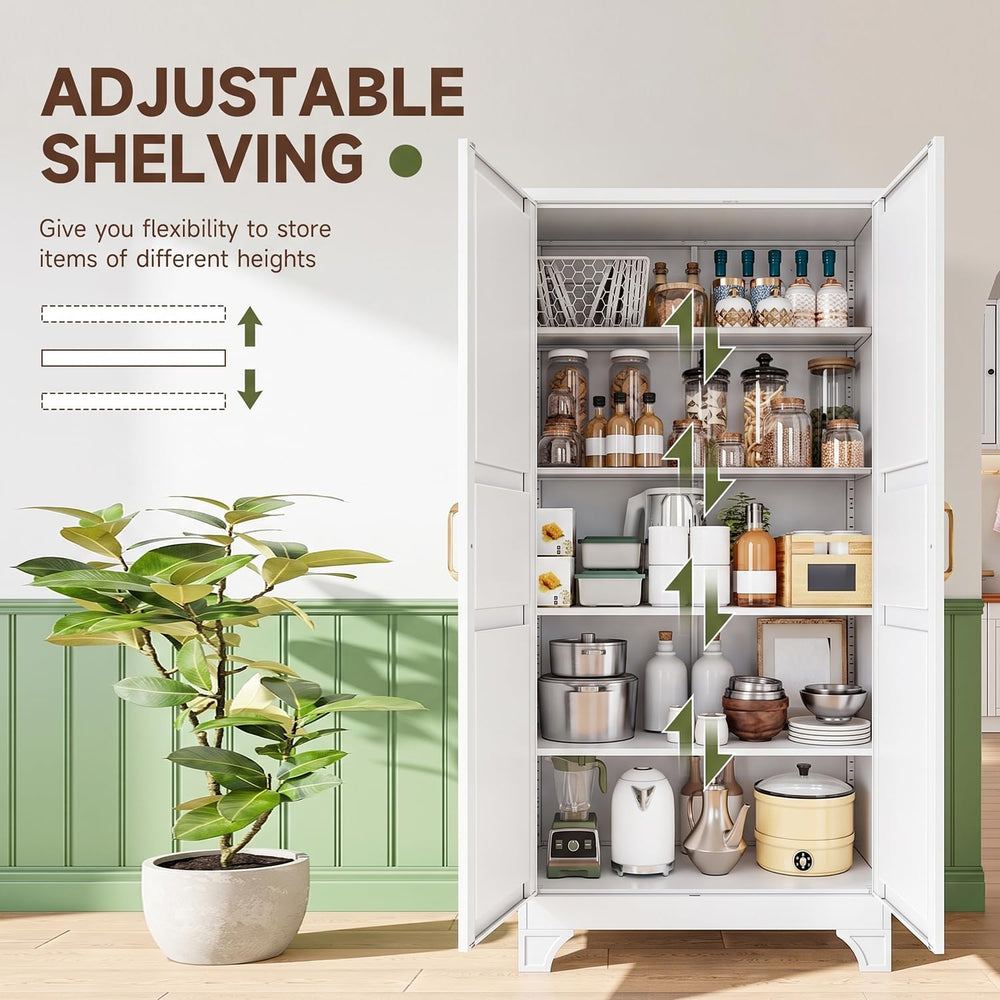 75" H Metal Storage Cabinet with 2 Doors and 4 Shelves,Tall Kitchen Pant...