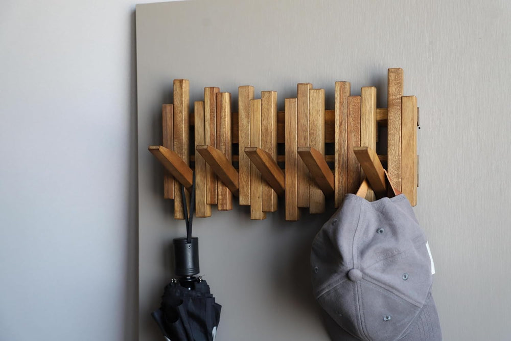 Natural Wood Wall Mounted Piano Coat Rack| Coat Rack Wall Mount| Flip Down Wa...