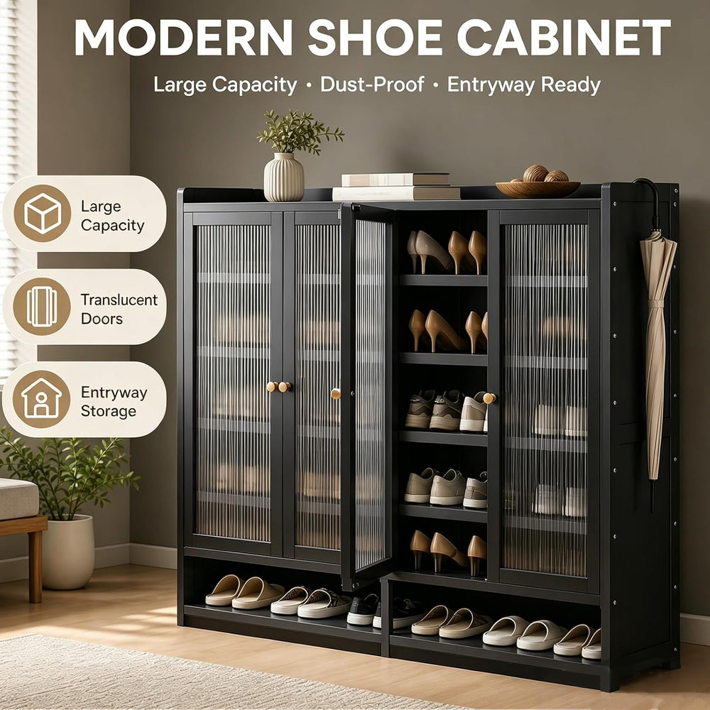7 Tier Bamboo Shoe Cabinet - Shoe Storage Cabinet with Doors, 35-40 Pairs Bam...