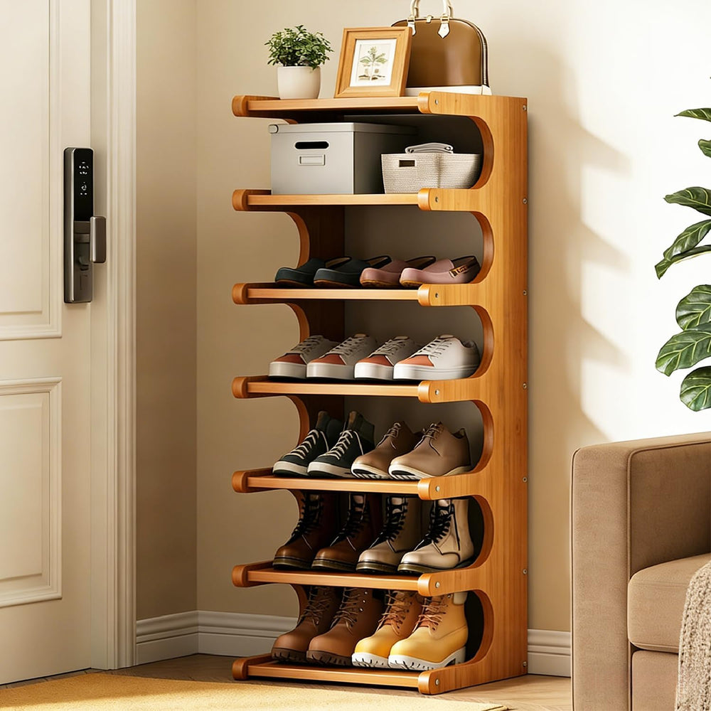 39" Bamboo Shoe Rack - Vertical Shoe Organizer Rack for Small Space, Nar...