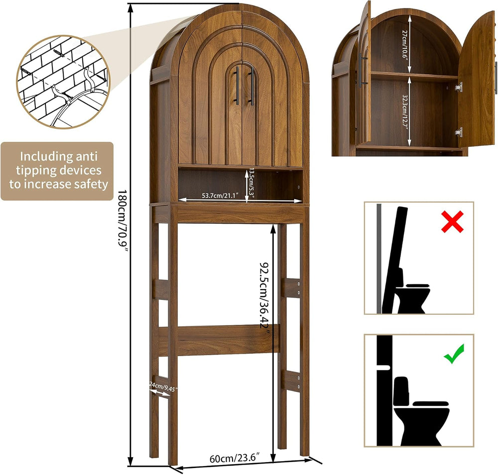 Over the Toilet Storage Cabinet, Wooden Bathroom Space Saver with Doors