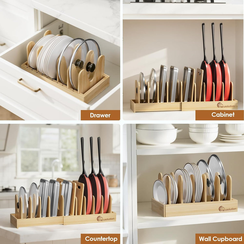 Housolution Bamboo Pot and Pan Lid Organizer Holder Storage Rack