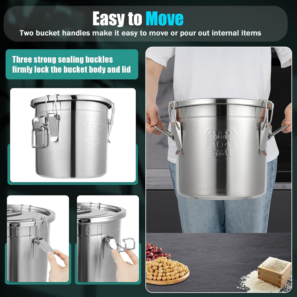 12L/3.17Gal Stainless Steel Airtight Canister 0.6mm Silver Food Storage Canis...