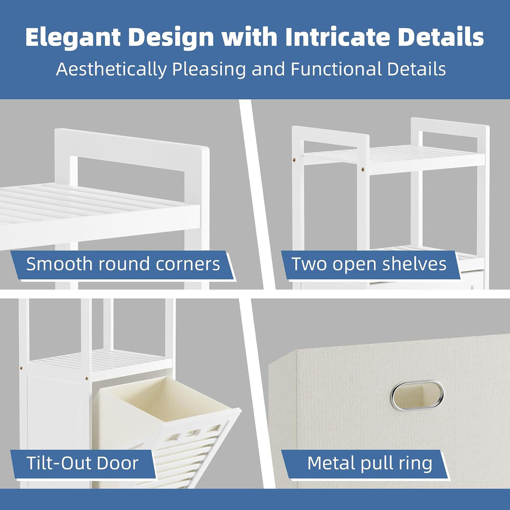 HITNET Bamboo Tilt Out Hamper, 10 Gal Bathroom Laundry Cabinet with Hidden Fo...