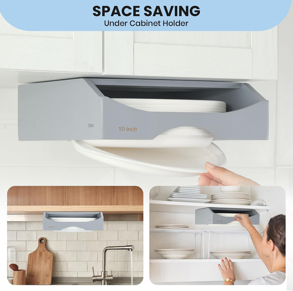 10-inch Paper Plate Dispenser Under Cabinet, Bamboo Paper Plate Holders, Kitc...