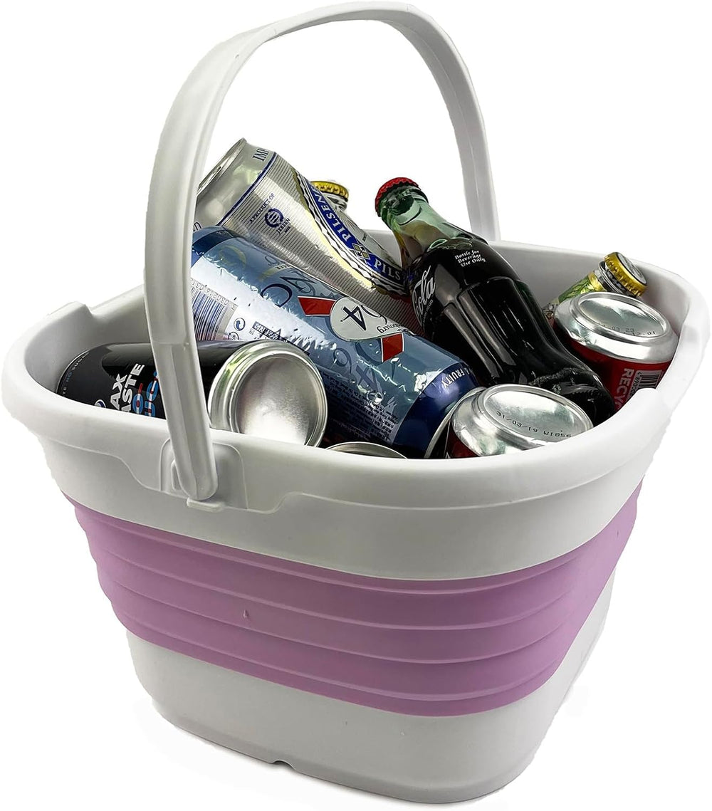 SAMMART 9.5L (2.5 Gallon) Collapsible Rectangular Handy Bucket (White/Pale Pu...