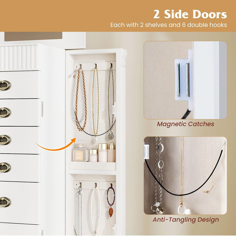 COSTWAY Standing Jewelry Armoire, Wooden Jewelry Storage Chest with 7 Drawers...