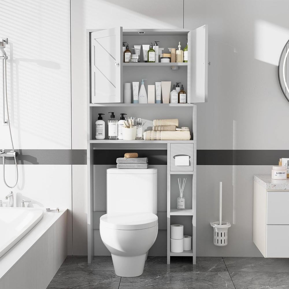 Bathroom Storage Cabinet Over Toilet with Toilet Paper Holder Stand, Freestan...