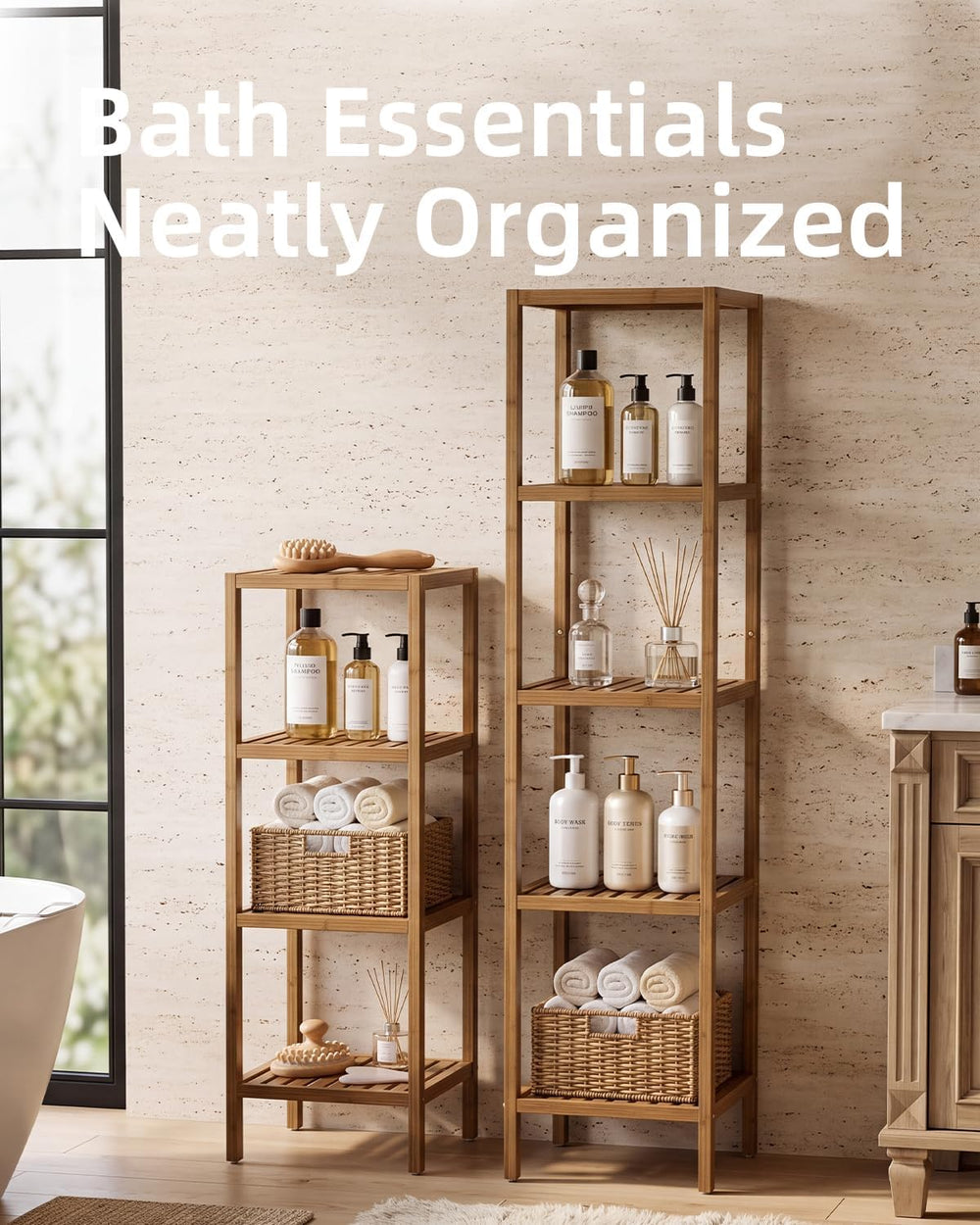 SMIBUY Bathroom Storage Shelf, 4-Tier Bamboo Rack Organizer, Multifunctional ...