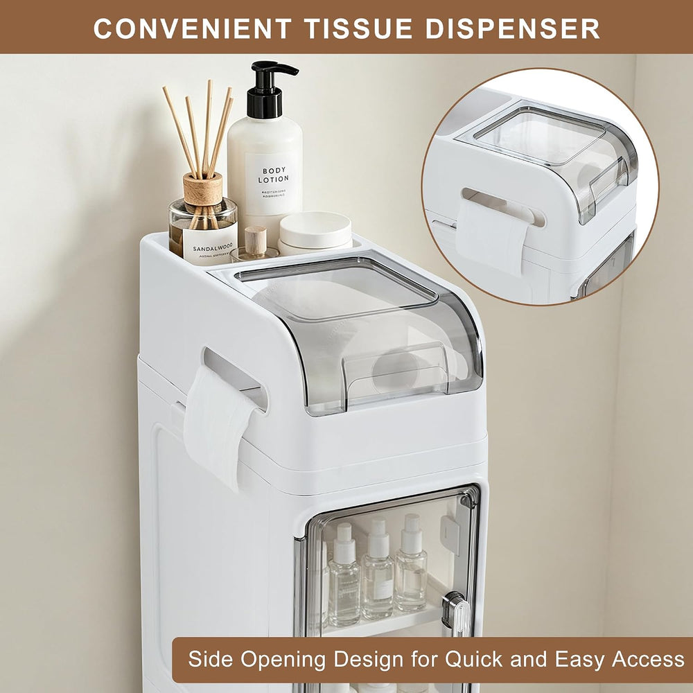 Slim Bathroom Storage Cabinet with Wheels, 4-Tier Narrow Organizer