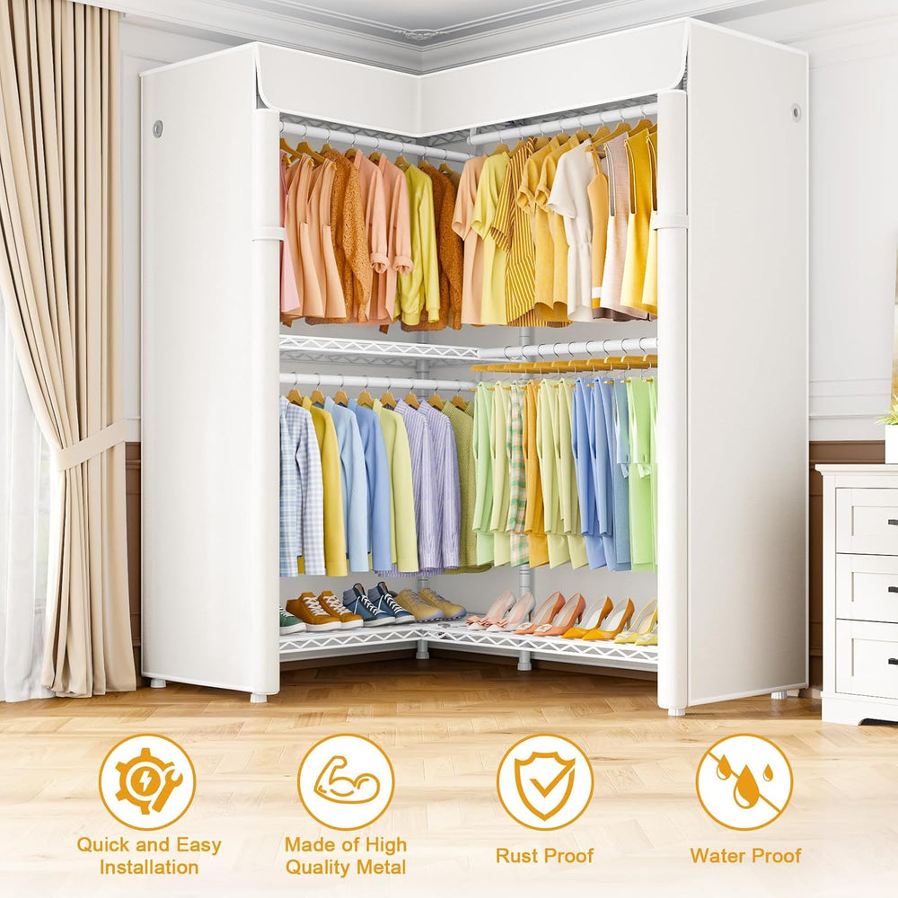 ULIFHOME E15C Garment Rack L Shaped Clothes Rack for Corner，Freestanding Clot...
