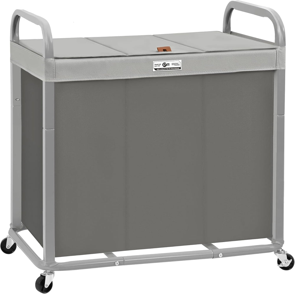 STORAGE MANIAC Laundry Hamper 3 Section with Lid Rolling Laundry Basket