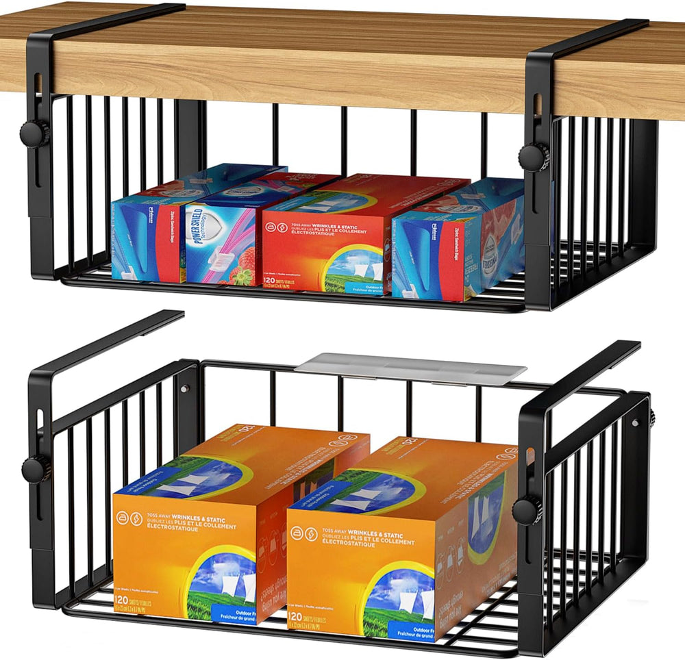 2Pack Under Shelf Storage Basket Organizer, Black