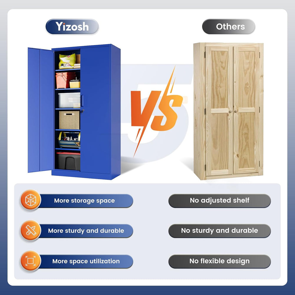 Metal Garage Storage Cabinet with 2 Doors and 5 Adjustable Shelves - 71"...
