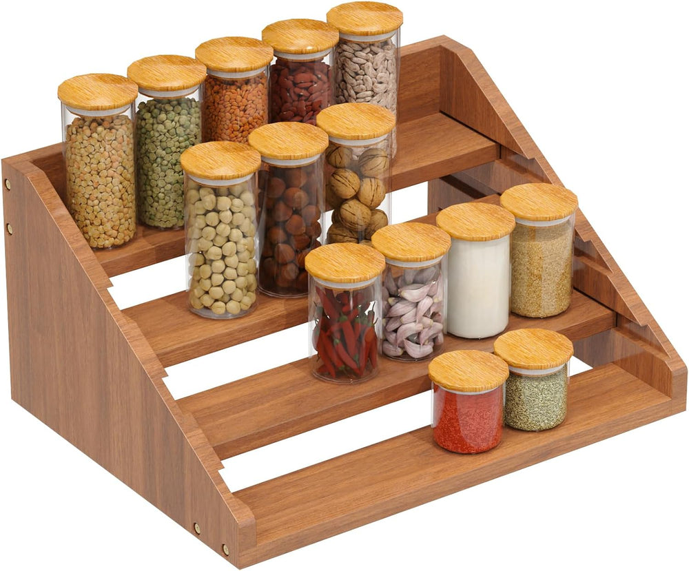 Solid Wood Spice Rack Organizer for Countertop & Cabinet, 4 Tier Adjustab...