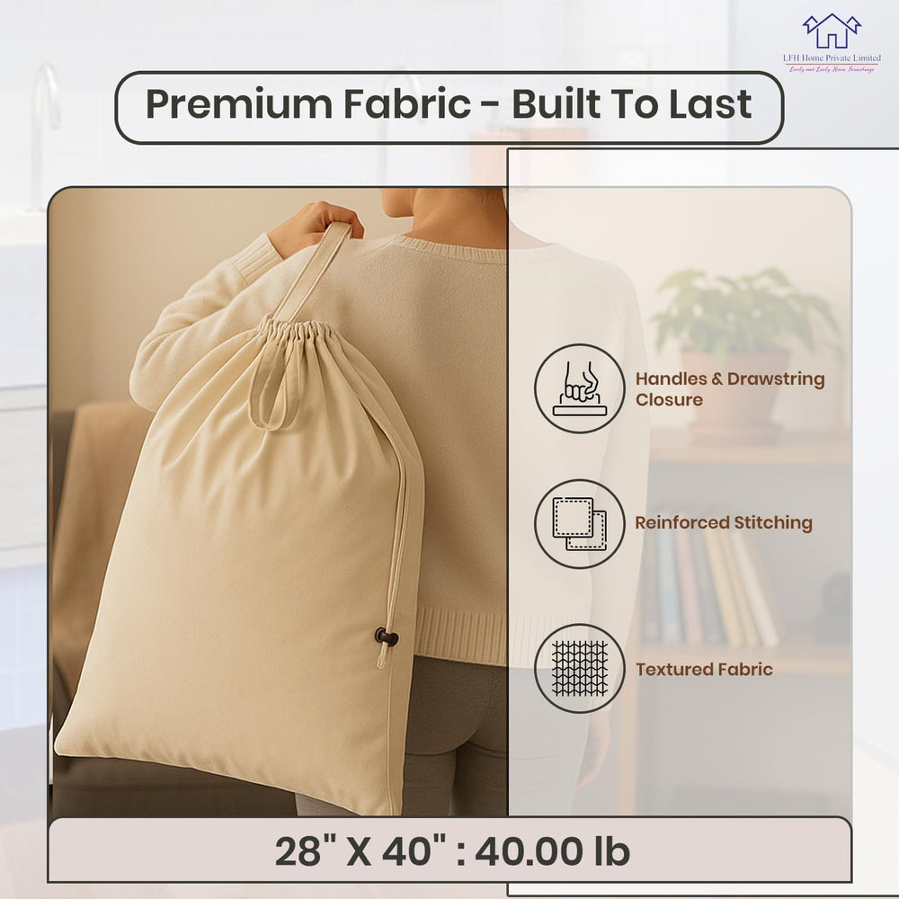 LFH Home Large Premium Cotton Rich Canvas Extra Large Laundry Bag with Drawst...