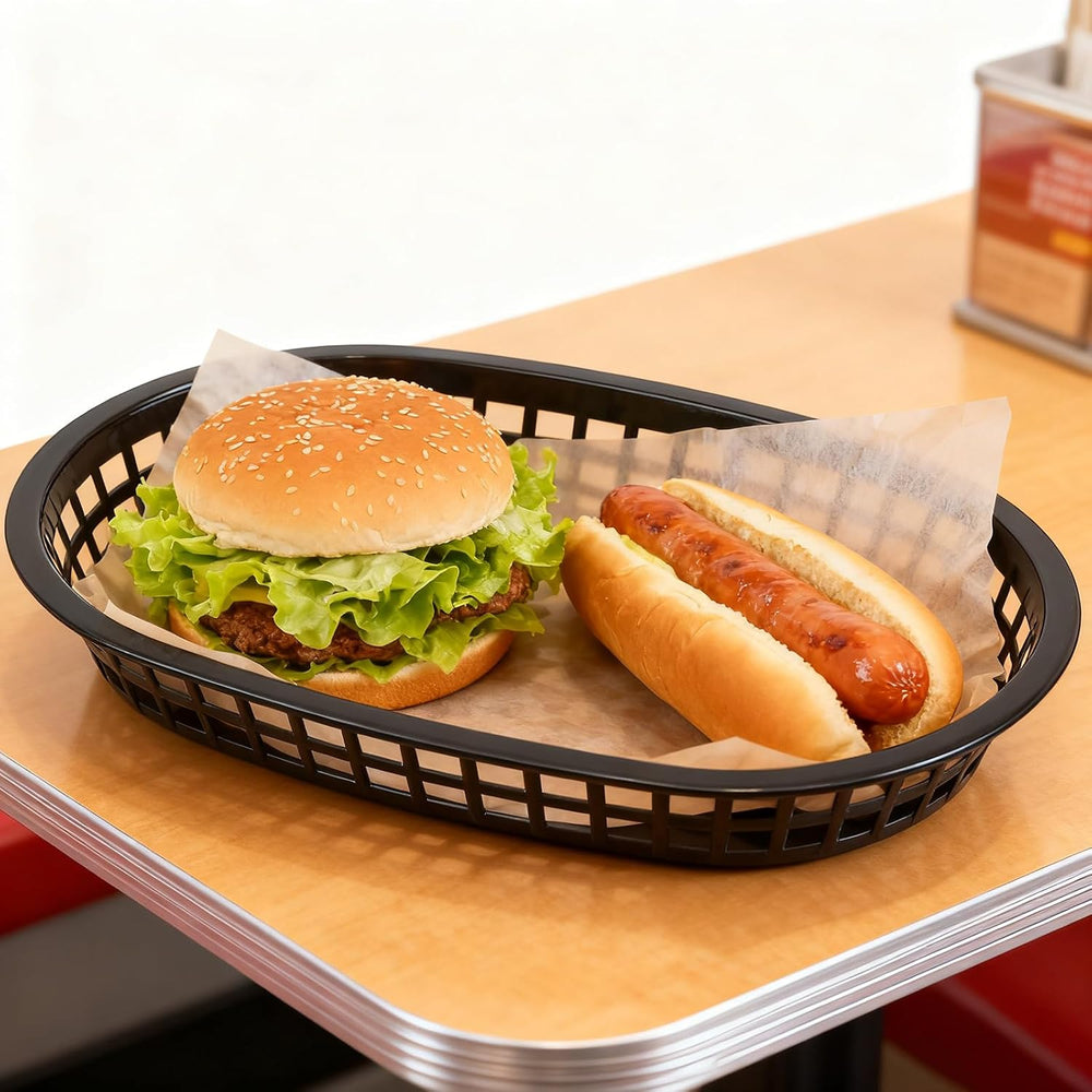 MANCHAP 50 Pack 10.6 x 7 Inches Plastic Fast Food Serving Baskets, Oval Plast...
