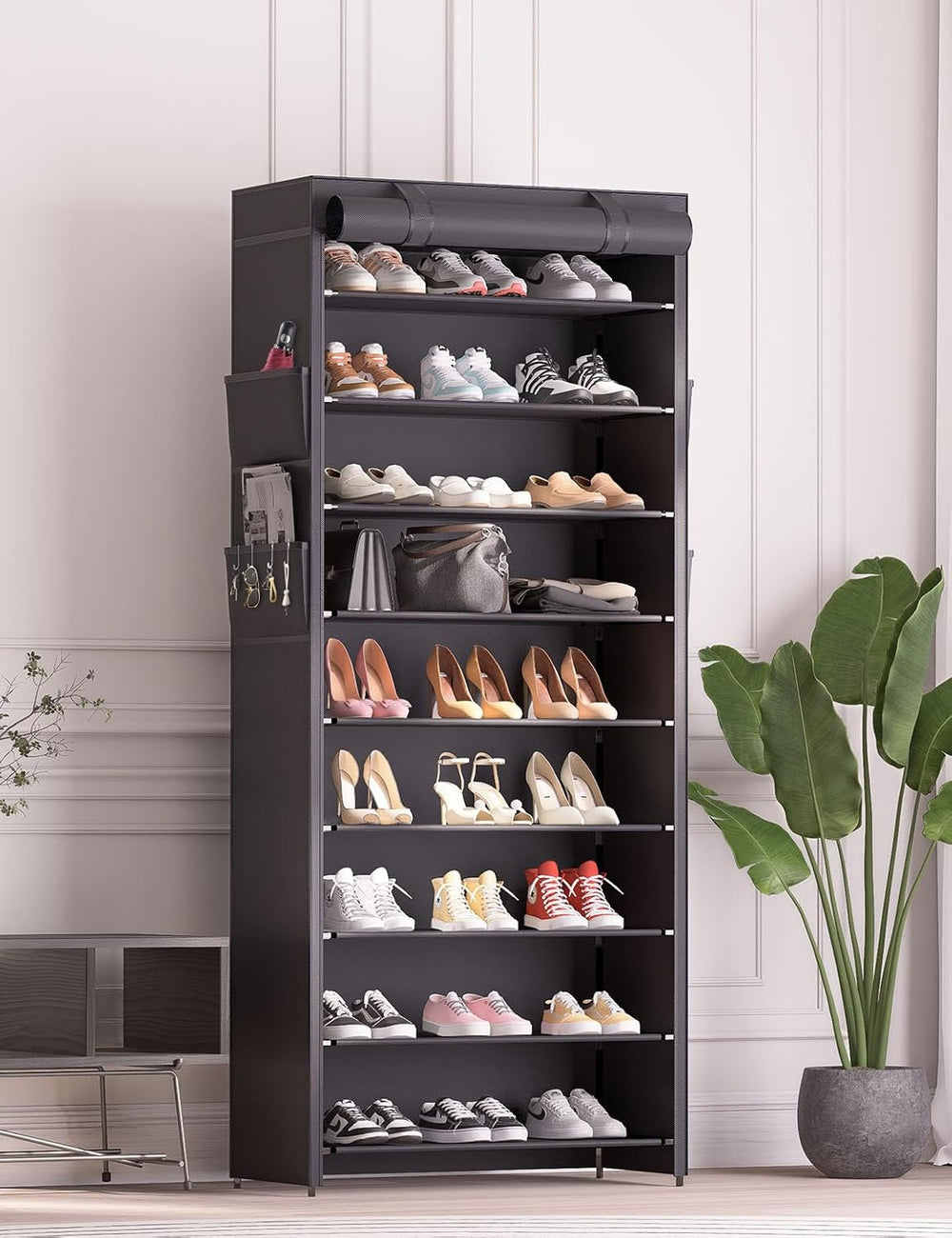Shoe Rack with Covers - 9 Tiers Tall Shoe Rack Organizer Large Capacity Shoe ...