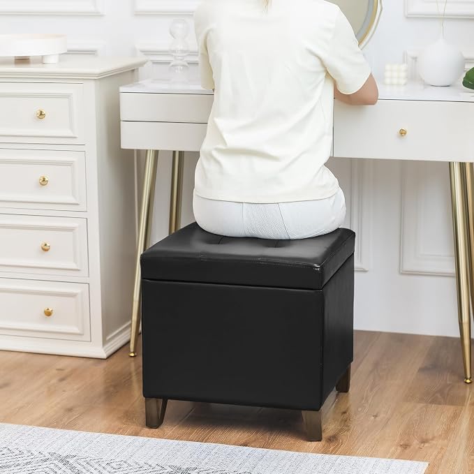 Adeco Faux Leather Storage Ottoman Bench