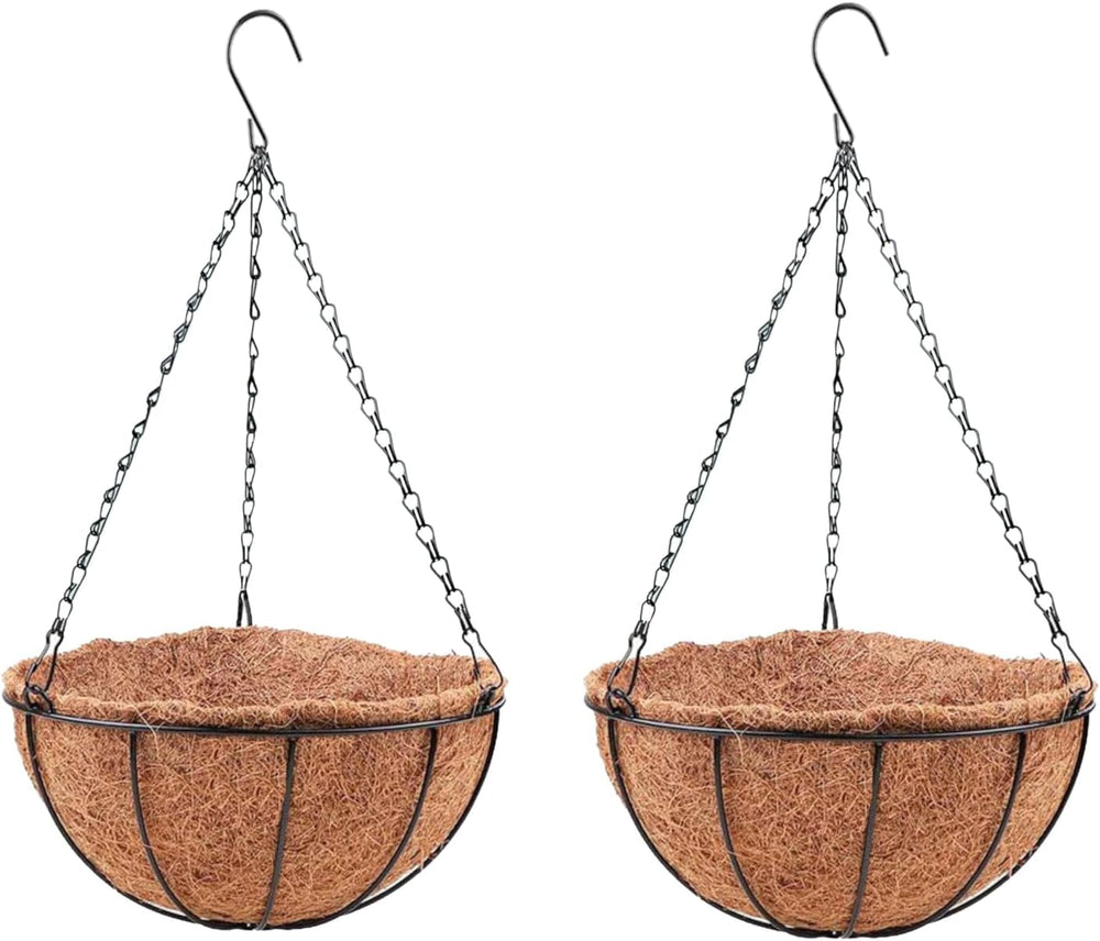 LaLaGreen Metal Hanging Baskets (18 in, 2 Pack) Black Coco Liner Planters