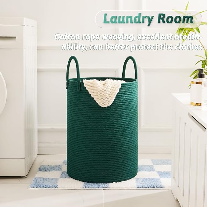 Laundry Basket, Woven Cotton Rope Laundry Hamper, 80L