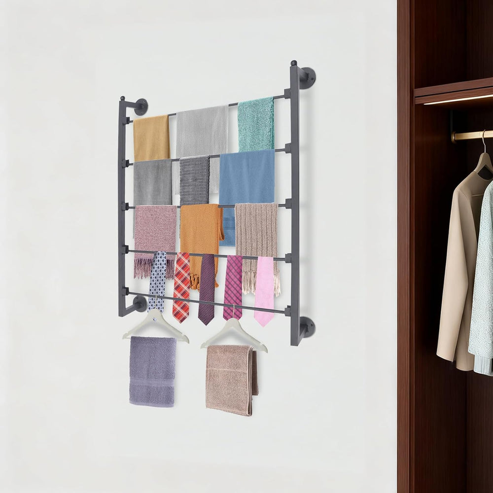 5 Tier Wall Mounted Scarf Rack, Metal Ribbon Storage Organizer, Multi-Purpose...