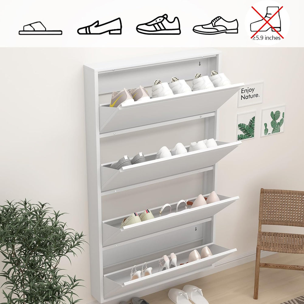GREATMEET Slim Wall Mounted Metal Storage Cabinet with 4 Flip Drawers