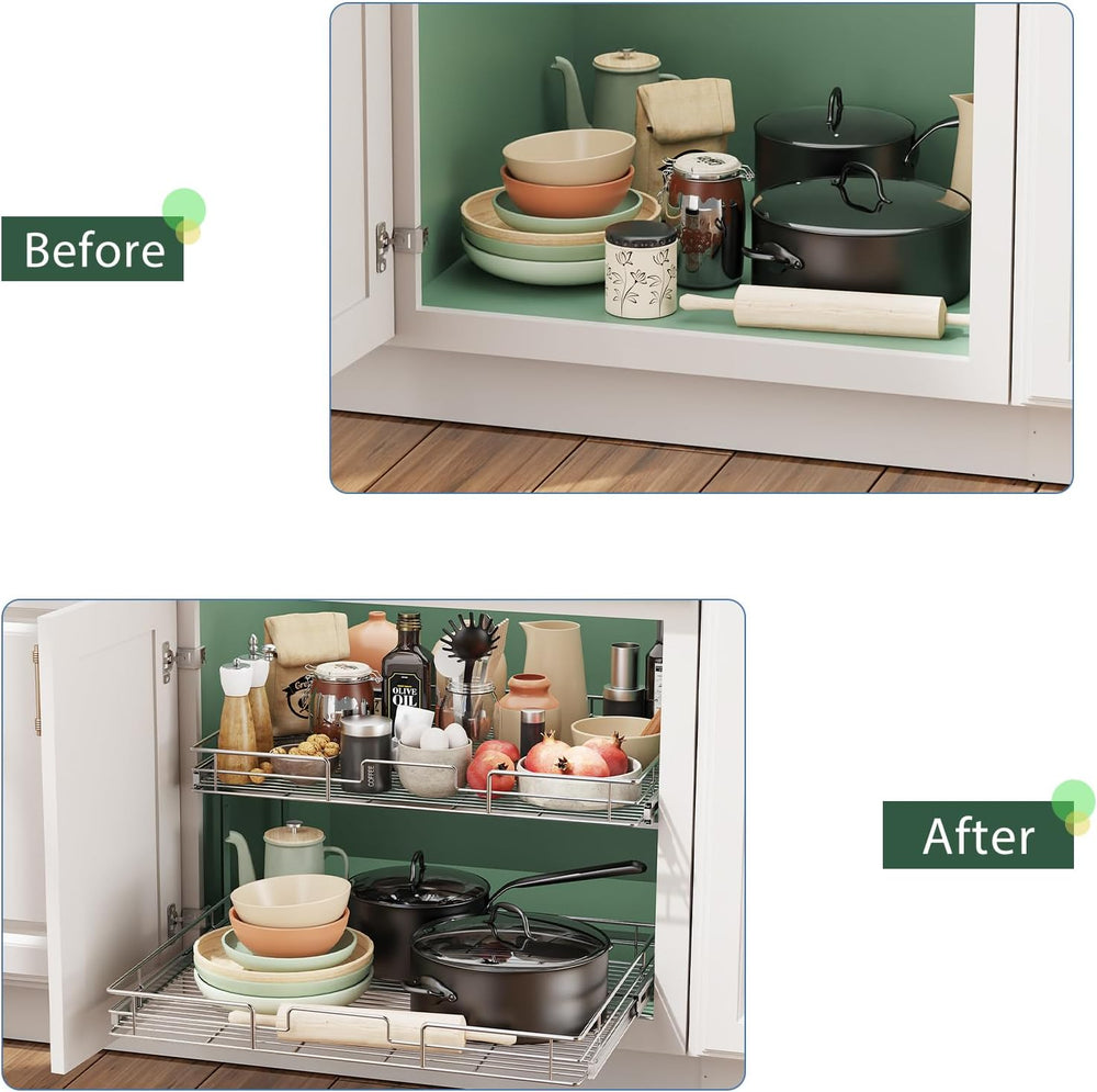 LOVMOR 2 Tier 28½"W x 21½"D, Individual Pull Organizer Kitchen Cabi...