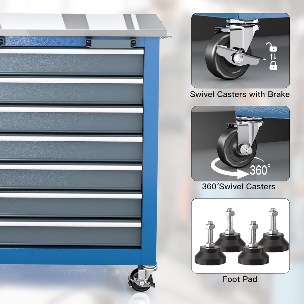 LARBANKE 20 Drawer Rolling Tool Chest Combo,with Wheels & Foot Pads, Blue