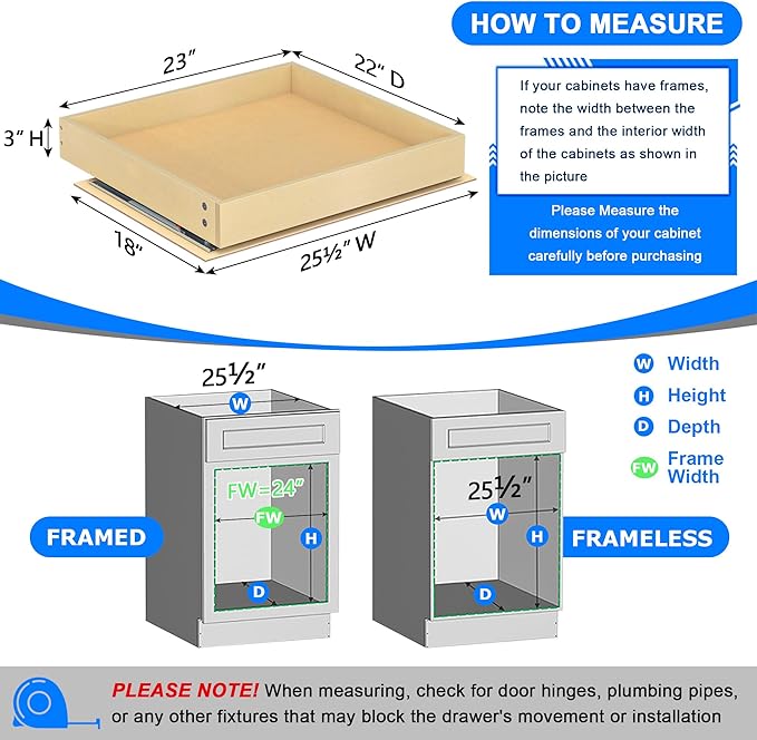 WelFurGeer Heavy-Duty Plywood Pull-Out Cabinet Drawers, Smooth Slide-Out Shelves