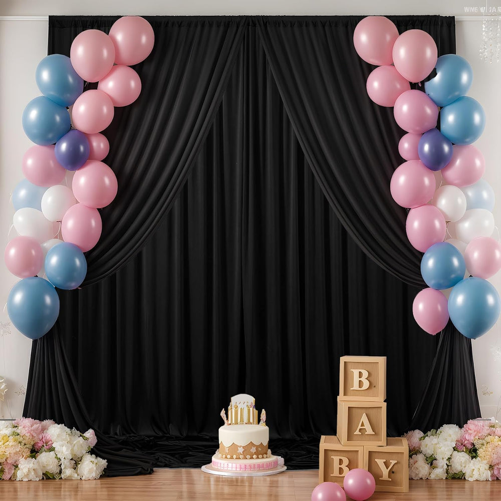 30 ft x 10 ft Wrinkle Free Black Backdrop Curtain for Parties, 6 Panels Silky...