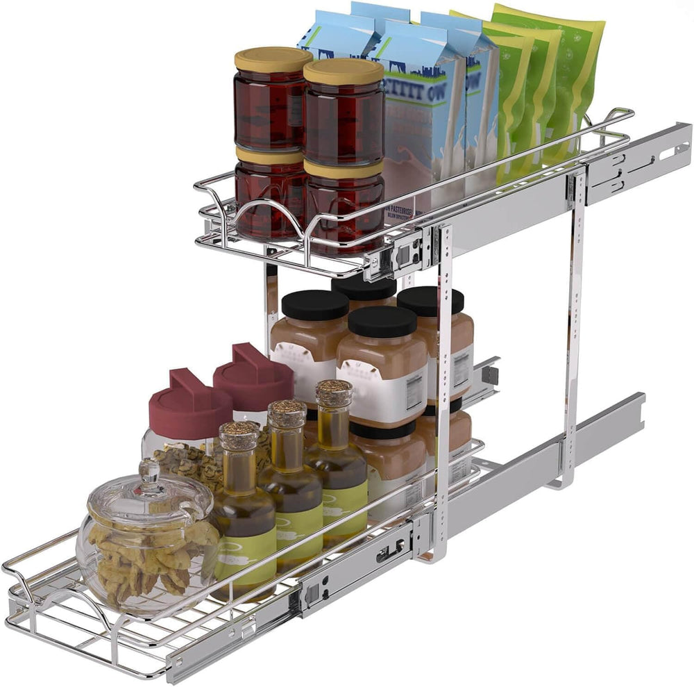 OCG 2 Tier Pull Out Cabinet Organizer (9.5" W x 21" D), Pull Out Dr...
