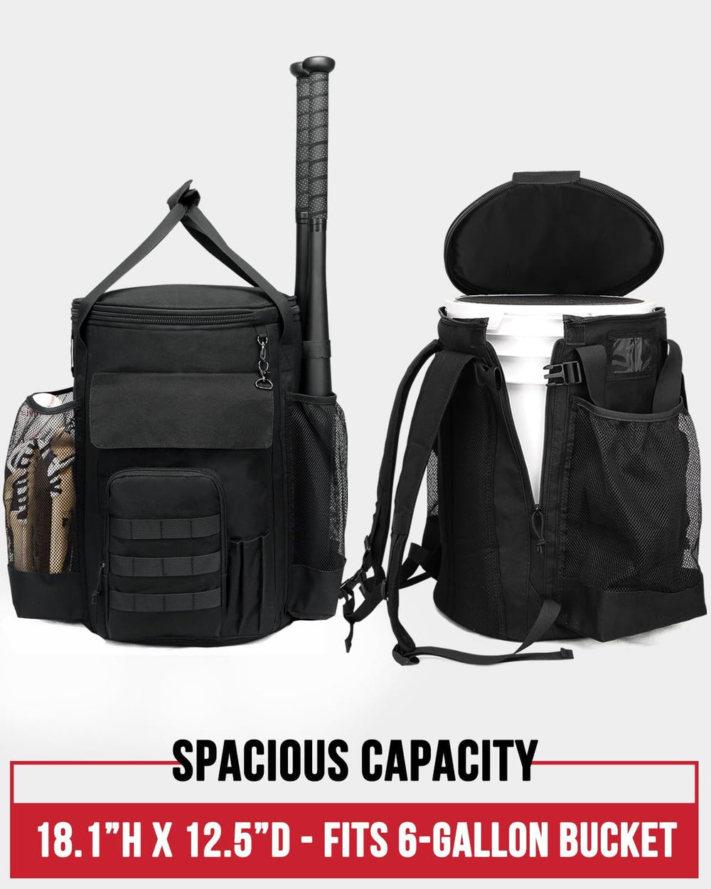 Baseball Bucket Bag, Softball Coaches Bags Fit 6 Gallon Bucket