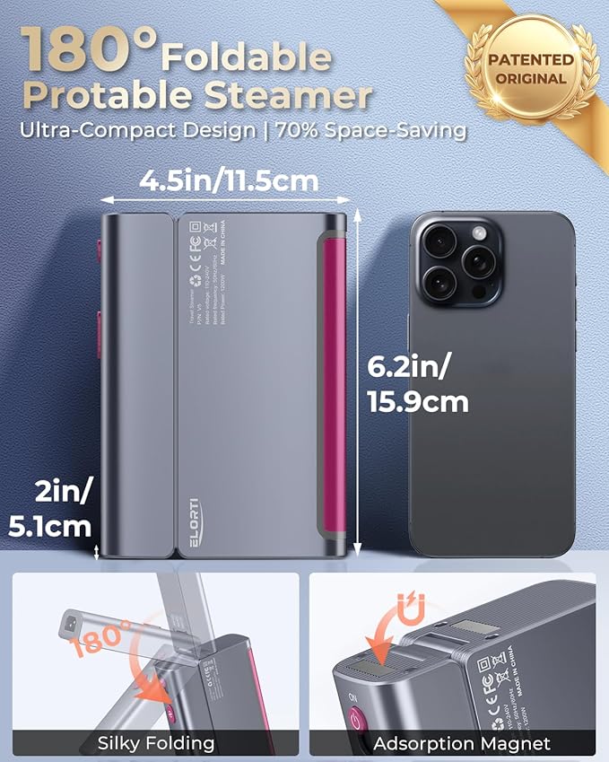 1200W Travel Steamer for Clothes Portable Mini, Dual Voltage, Small Foldable