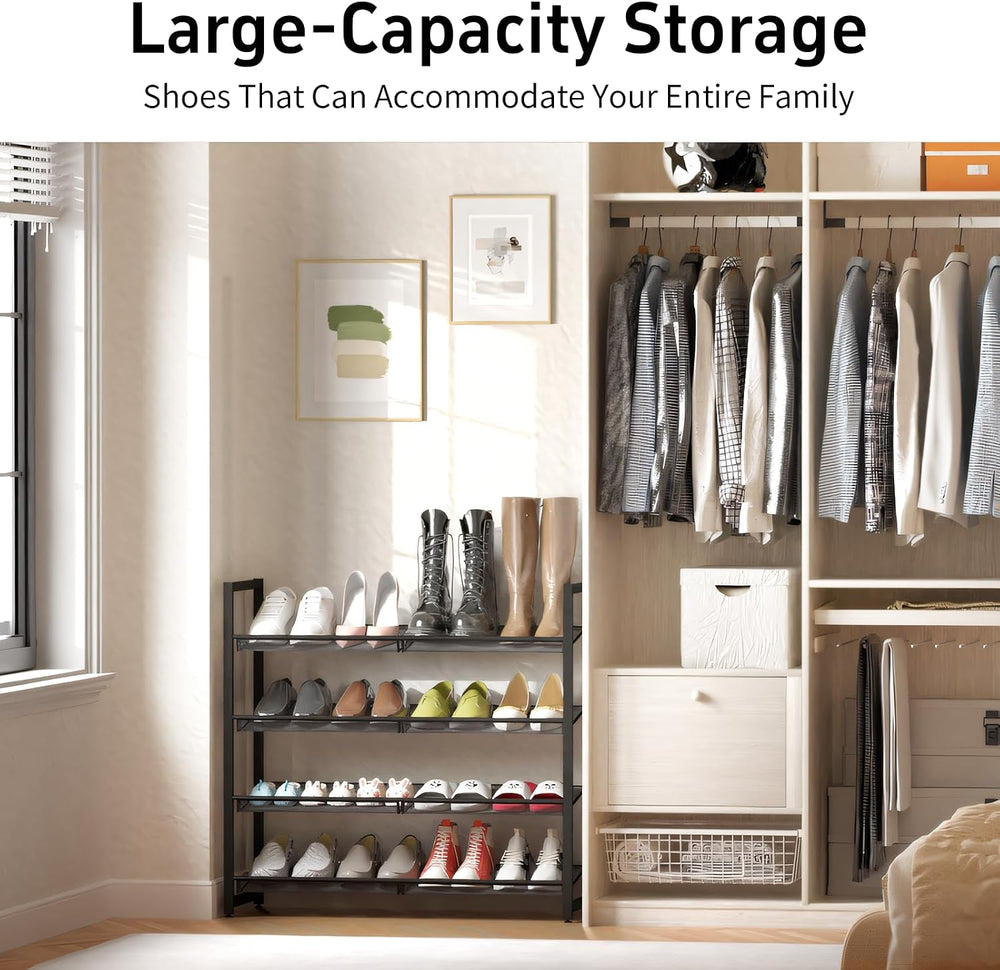 Metal Shoe Rack for Closet,entryway, 4-Tier Shoe Organizer, Adjustable Flat o...