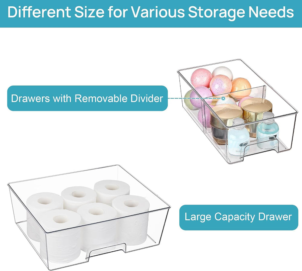 Vtopmart Clear Stackable Storage Drawers, 3 Pack Wide Organizer Set
