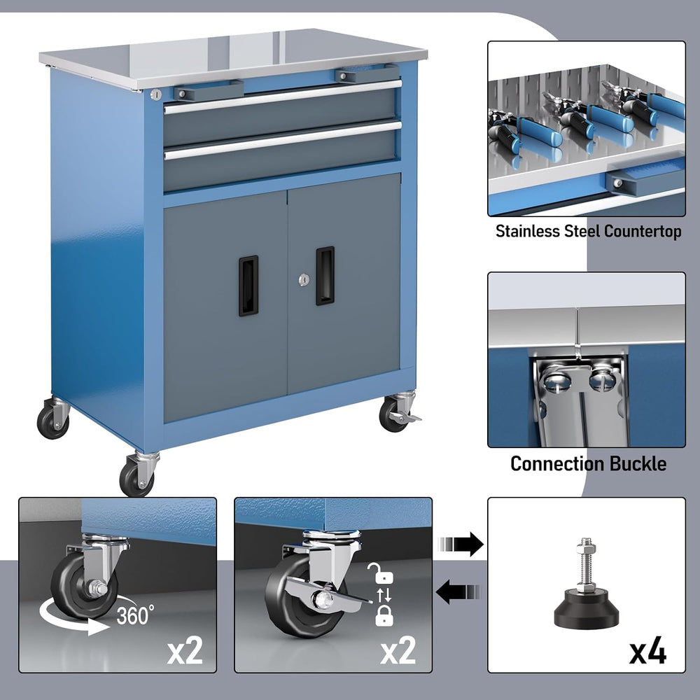LARBANKE 20 Drawer Rolling Tool Chest Combo,with Wheels & Foot Pads, Blue