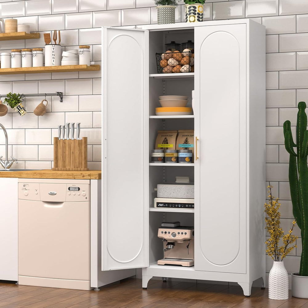 75" Tall Metal Kitchen Pantry Storage Cabinet with Doors and Shelves