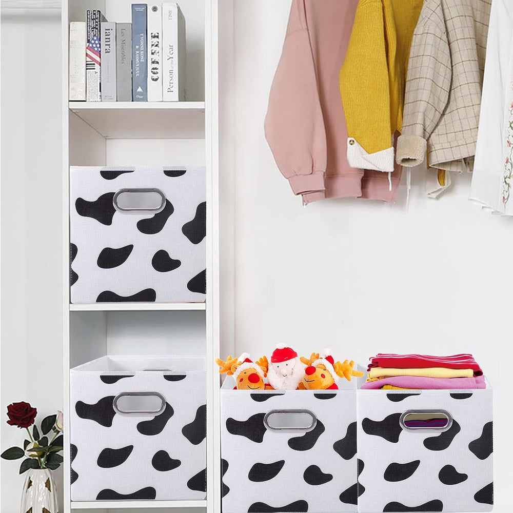ANMINY Cow Print Cube Storage Bins with Handles, Washable, Collapsible | Cott...
