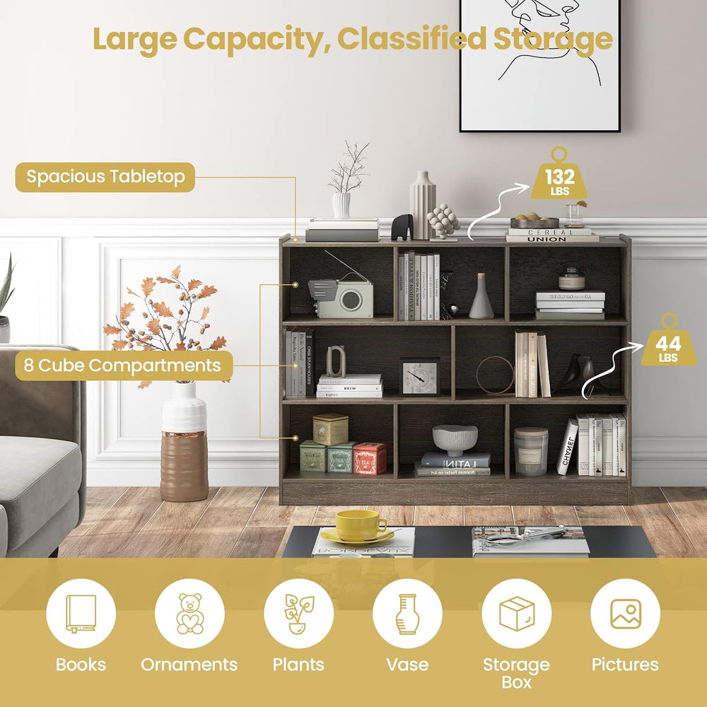 Tangkula 8-Cube Bookcase, Wood 3 Tier Open Storage Bookshelf, Modern Multipur...