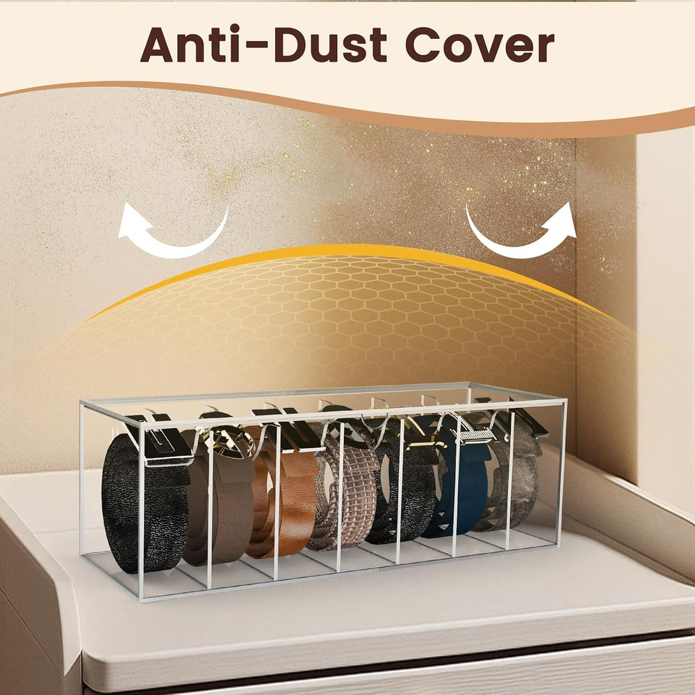 Acrylic Belt Organizer 7-Compartment Clear Case with Separated Cover