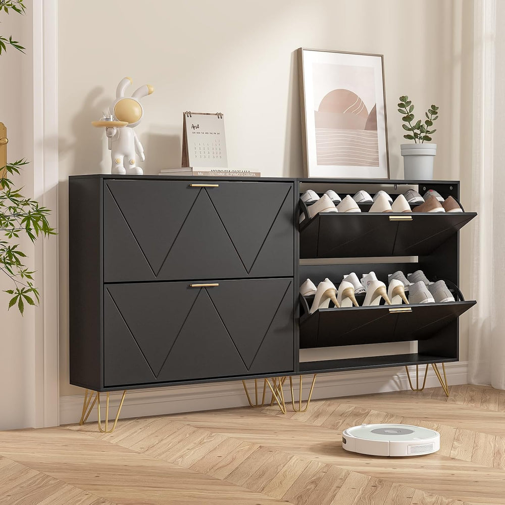 LYNSOM Entryway Shoe Cabinet with 2 Flip Drawers and Fluted Panel, Blcak丨Slim...