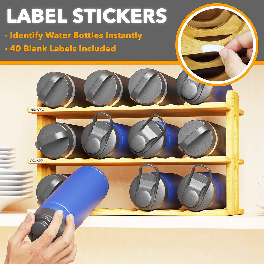 SpaceAid Bamboo Water Bottle Organizer with Labels, Kitchen Pantry Water Bott...