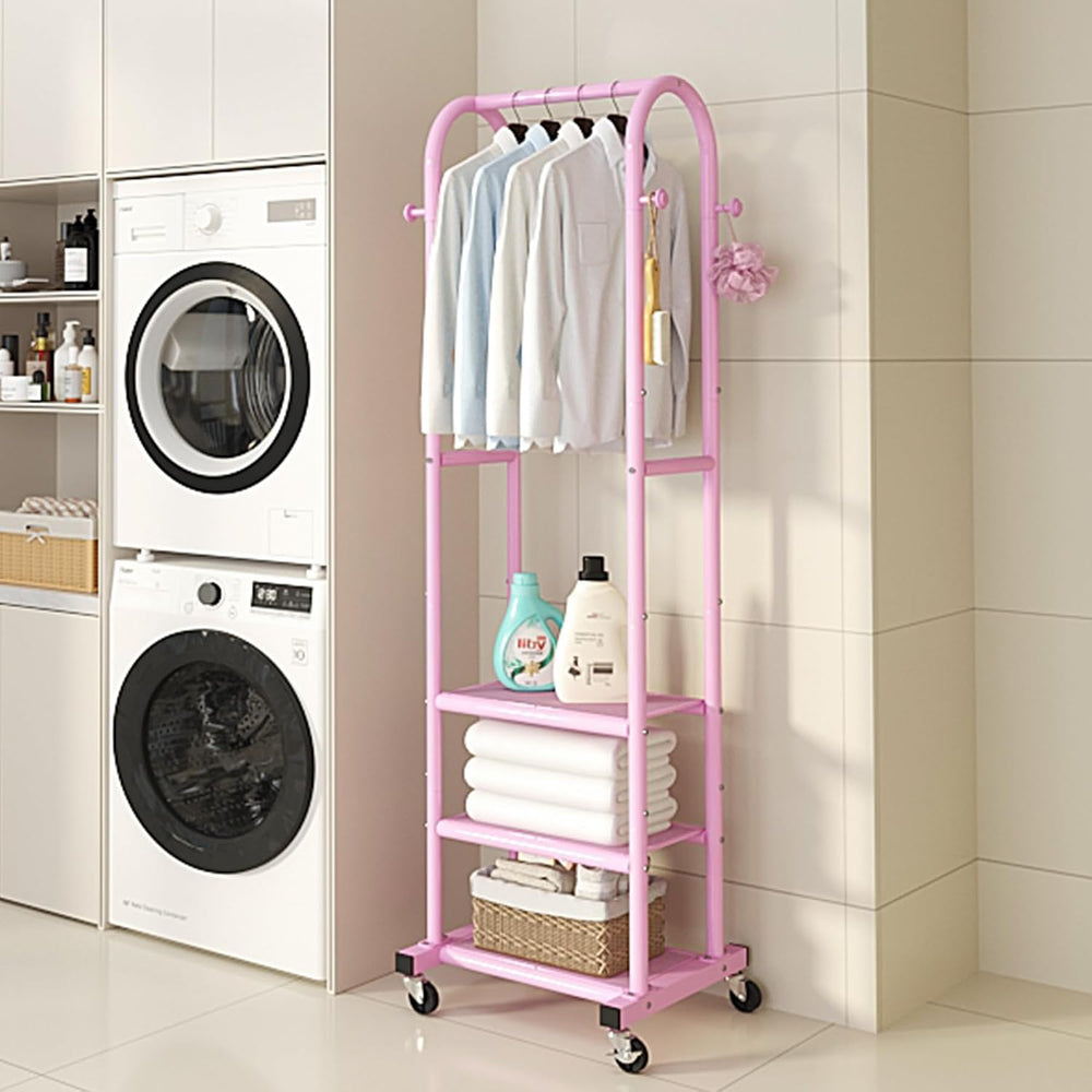 Dttwacoyh Clothing Rack with Wheels,Narrow Metal Garment Rack,Pink