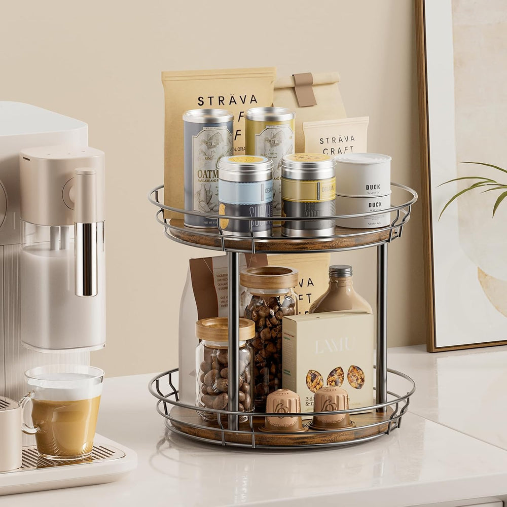 LAMU 2 Tier Lazy Susan Turntable Rotating Spice Rack Organizer for Cabinet