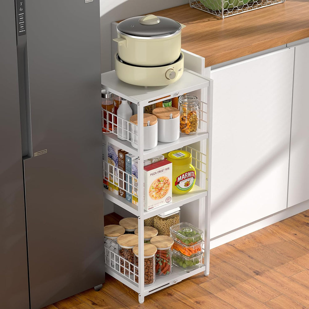 4 Tier Expandable Slim Storage Shelf, Metal Shelving Unit for Bathroom Storag...