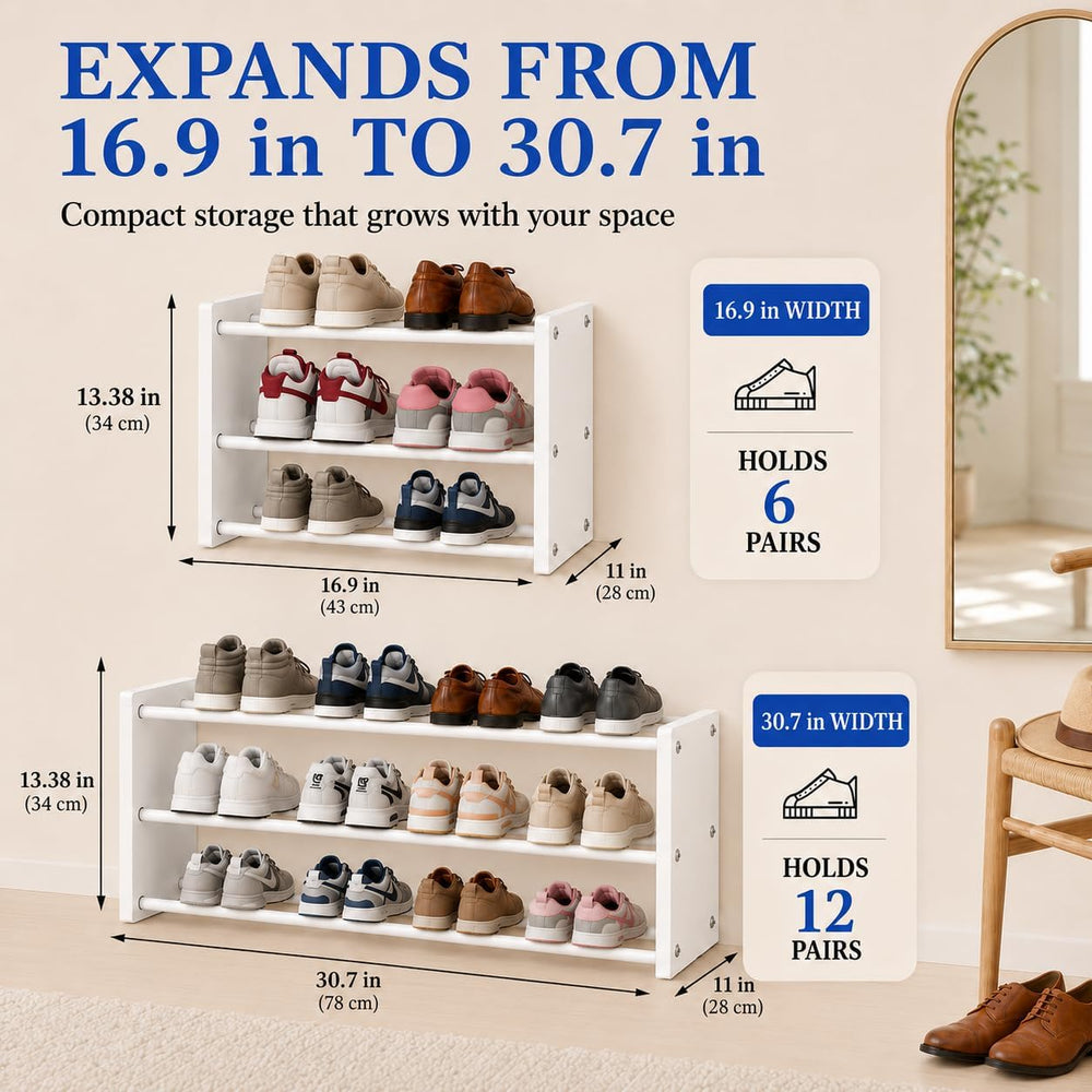 3 Pack 3 Tier Wall Mounted Shoe Rack, 17"-30"Adjustable Hanging Sho...
