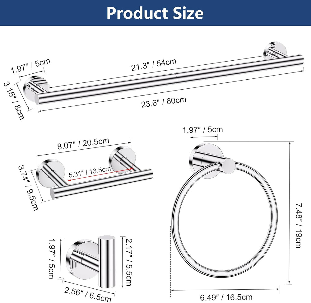 5 Piece Towel Racks for Bathroom, 23.6" Bathroom Hardware Set Chrome